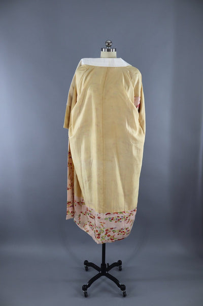 Vintage 1940s Silk Kimono Robe Juban / Pale Peach Floral Print - ThisBlueBird