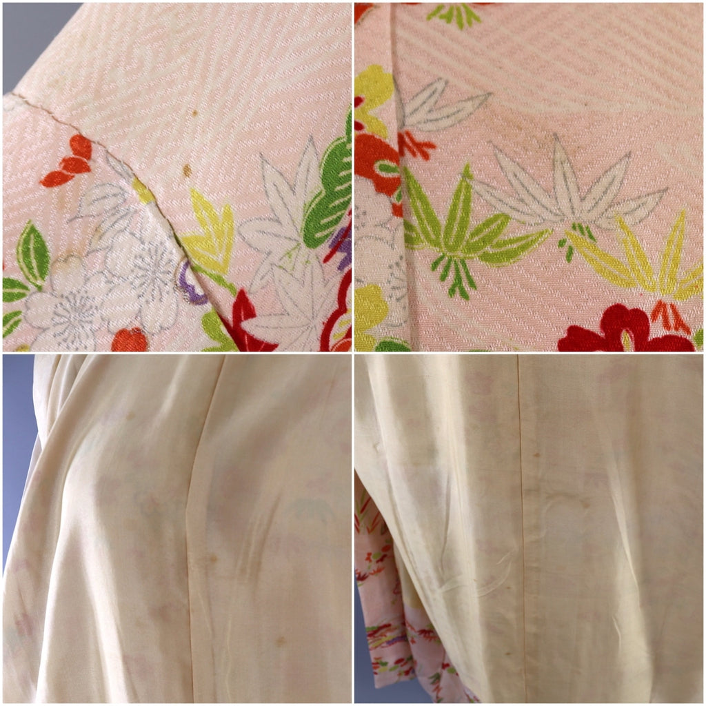 Vintage 1940s Silk Kimono Robe Juban / Pale Peach Floral Print - ThisBlueBird