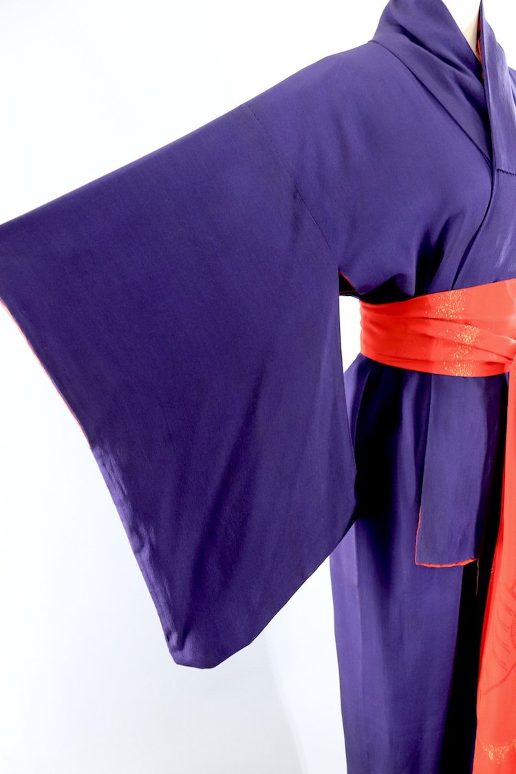Vintage 1940s Silk Kimono Robe / Navy Blue - ThisBlueBird