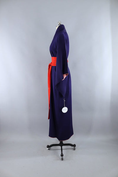 Vintage 1940s Silk Kimono Robe / Navy Blue - ThisBlueBird