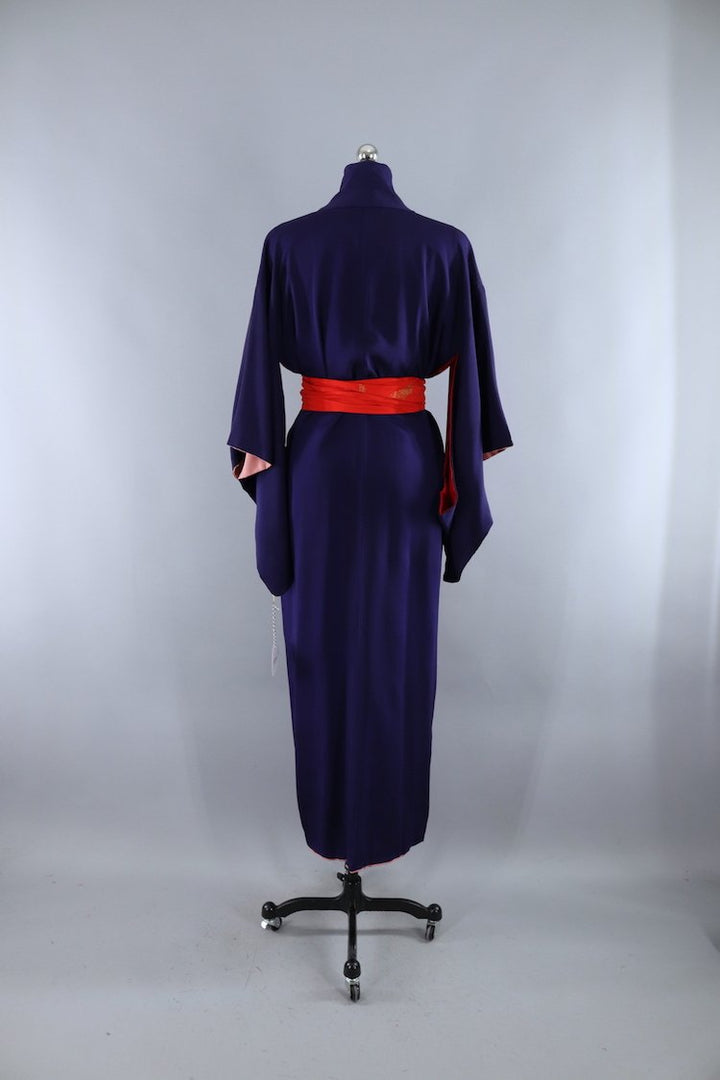 Vintage 1940s Silk Kimono Robe / Navy Blue - ThisBlueBird