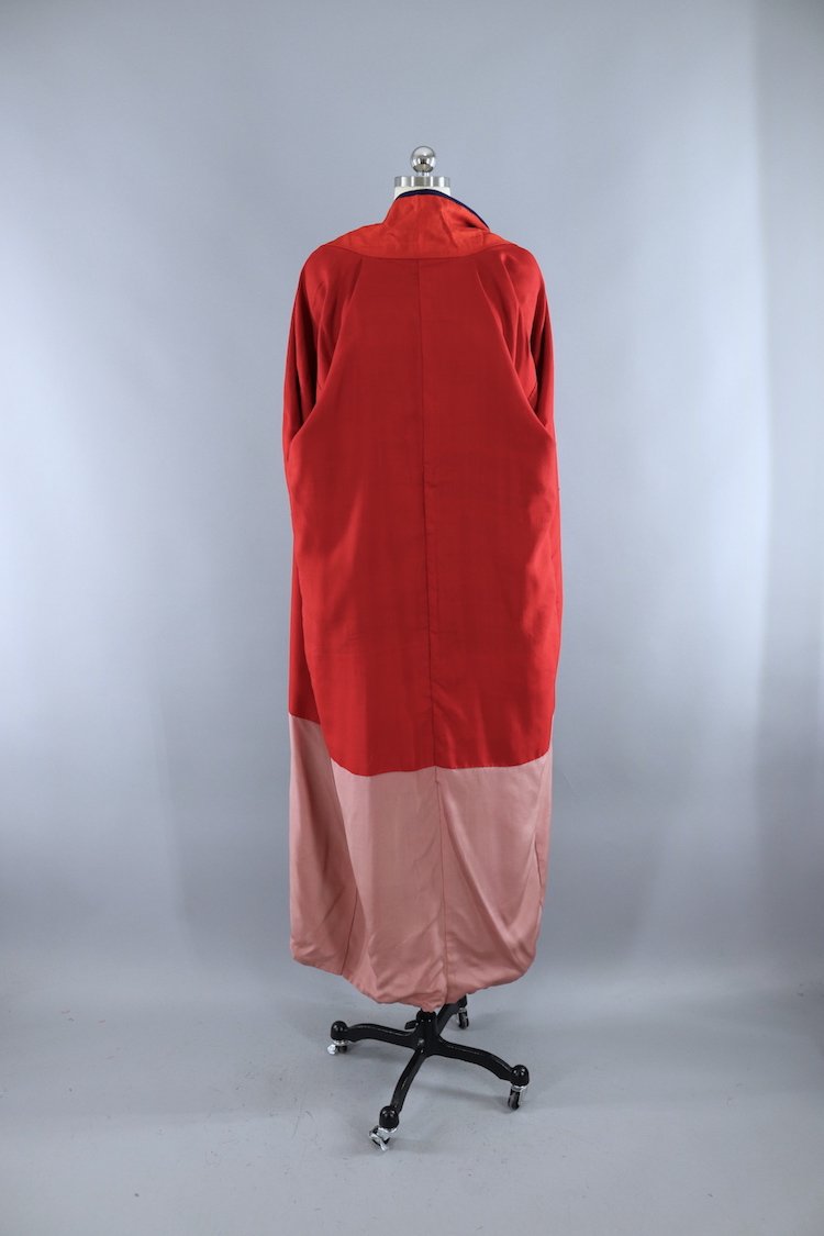 Vintage 1940s Silk Kimono Robe / Navy Blue - ThisBlueBird