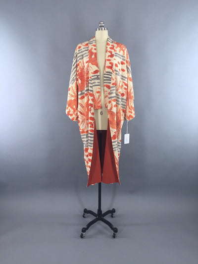 Vintage 1940s Silk Kimono Robe Orange Phoenix Birds - ThisBlueBird