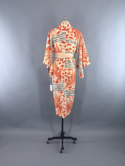 Vintage 1940s Silk Kimono Robe Orange Phoenix Birds - ThisBlueBird