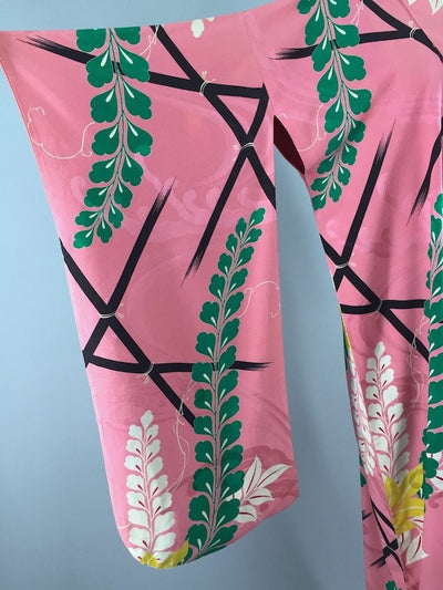 Vintage 1940s Silk Kimono Robe Pink Wisteria - ThisBlueBird