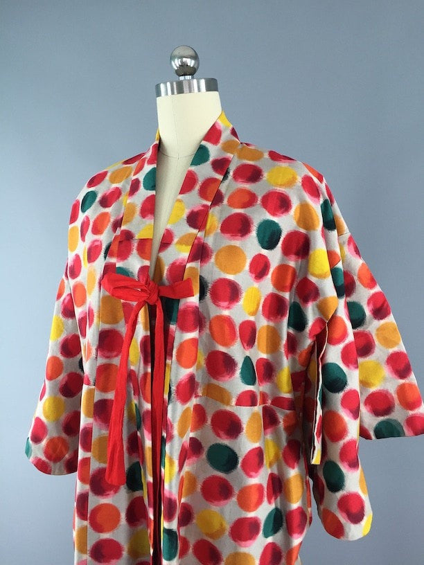 Vintage 1940s Silk Kimono Robe / Polka Dots - ThisBlueBird
