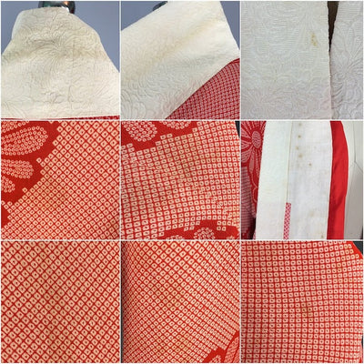 Vintage 1940s Silk Kimono Robe / Red Shibori Daisies - ThisBlueBird