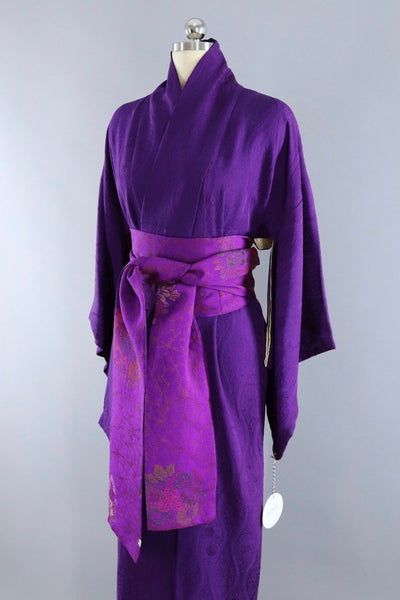 Vintage 1940s Silk Kimono Robe / Royal Purple - ThisBlueBird
