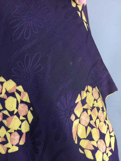 Vintage 1940s Silk Michiyuki /  Dark Purple & Yellow - ThisBlueBird