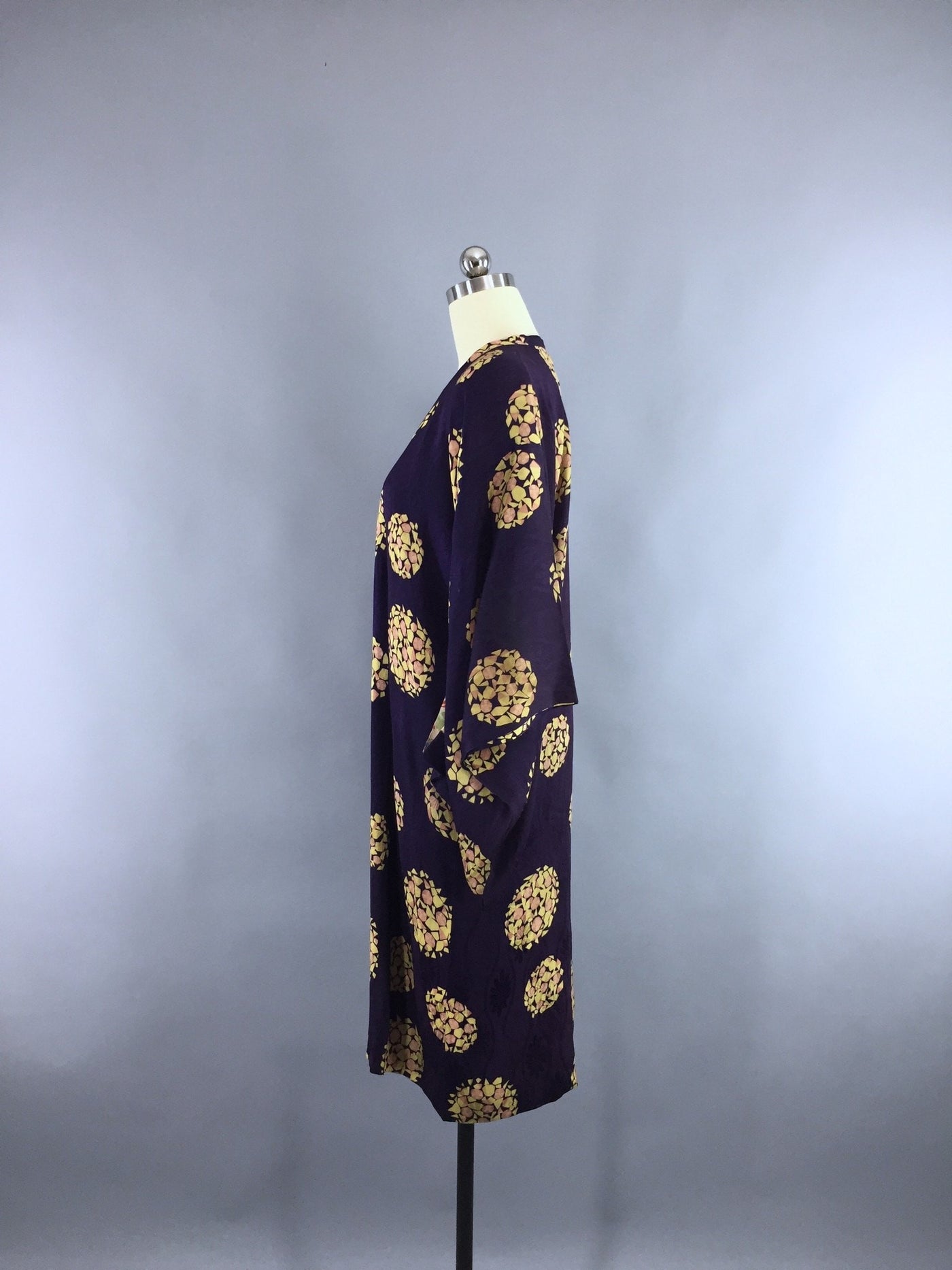 Vintage 1940s Silk Michiyuki /  Dark Purple & Yellow - ThisBlueBird