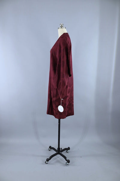 Vintage 1940s Silk Michiyuki Kimono Jacket Coat / Dark Maroon Red - ThisBlueBird