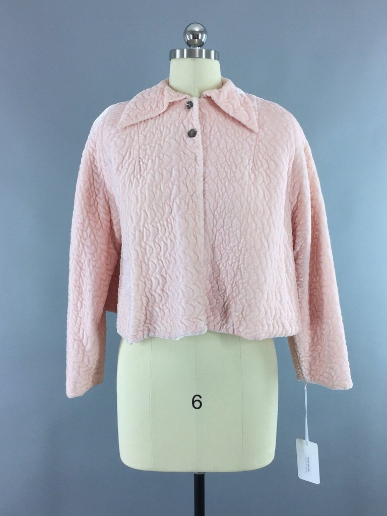 Vintage 1940s Stella Fagin Pastel Pink Velvet Bed Jacket - ThisBlueBird