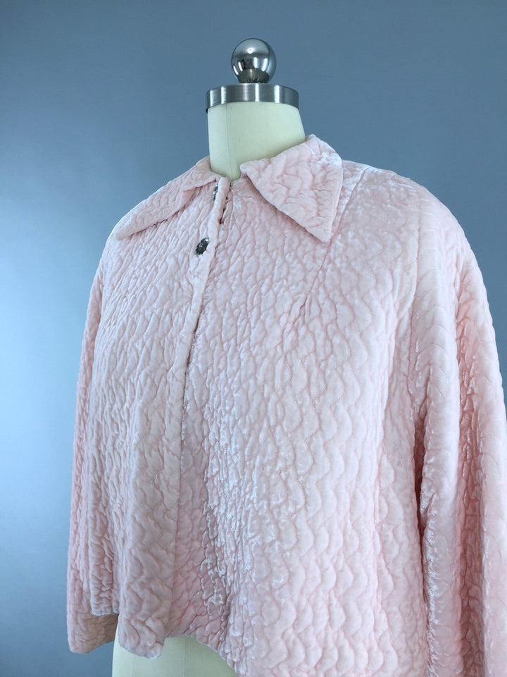 Vintage 1940s Stella Fagin Pastel Pink Velvet Bed Jacket - ThisBlueBird