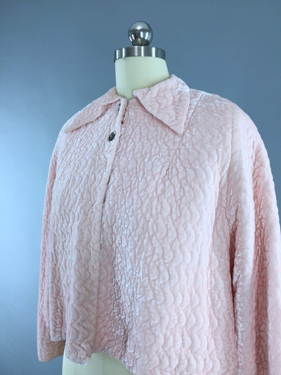 Vintage 1940s Stella Fagin Pastel Pink Velvet Bed Jacket - ThisBlueBird