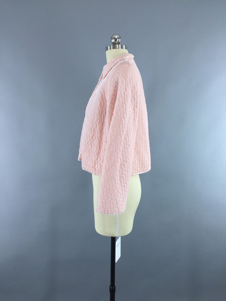 Vintage 1940s Stella Fagin Pastel Pink Velvet Bed Jacket - ThisBlueBird