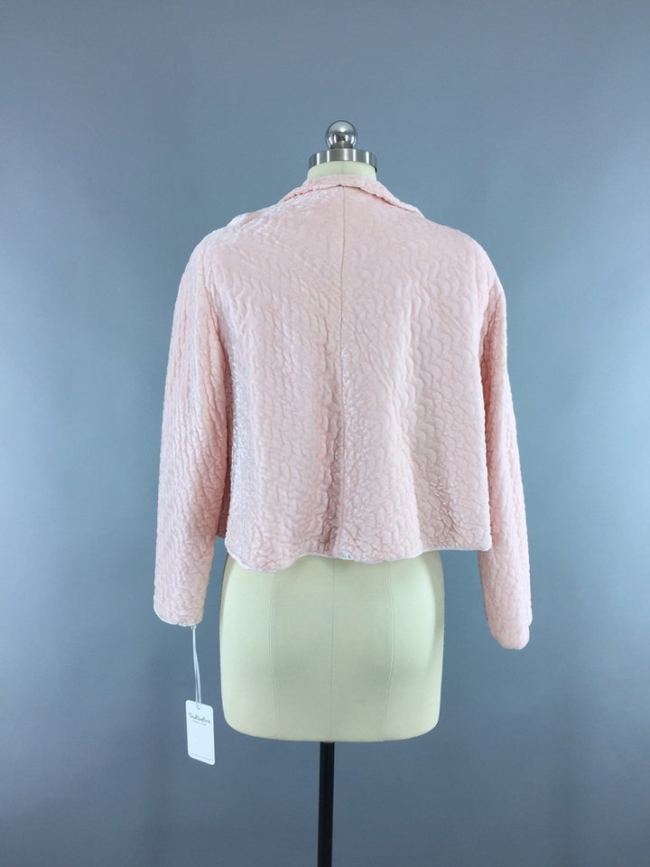 Vintage 1940s Stella Fagin Pastel Pink Velvet Bed Jacket - ThisBlueBird