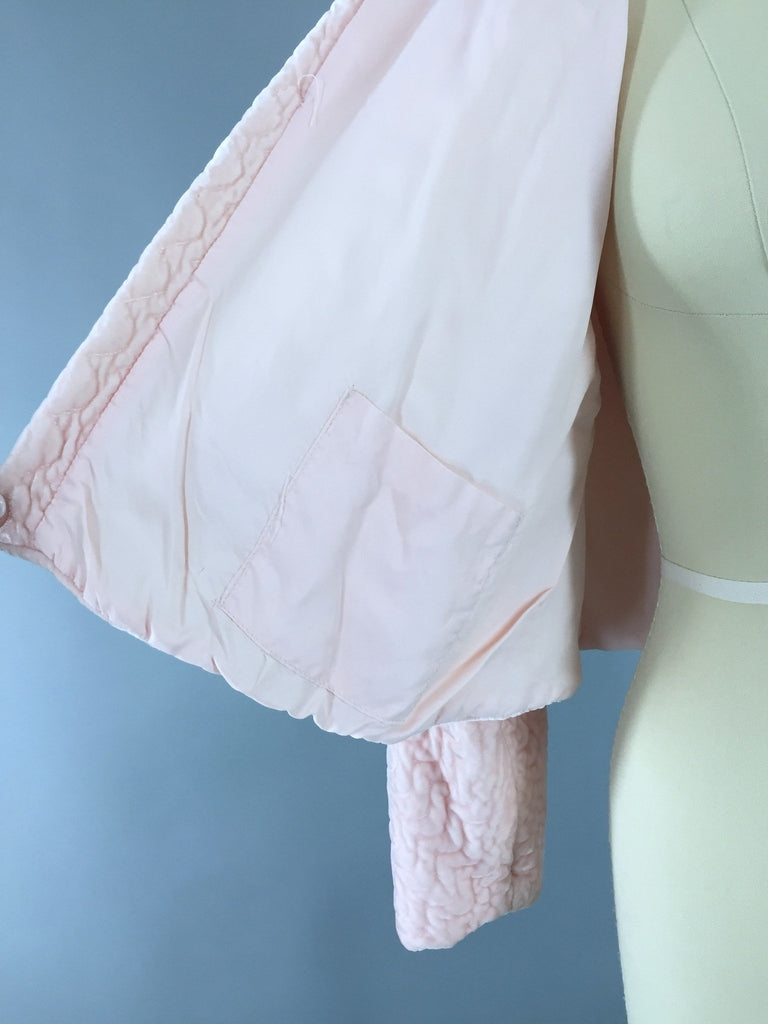 Vintage 1940s Stella Fagin Pastel Pink Velvet Bed Jacket - ThisBlueBird