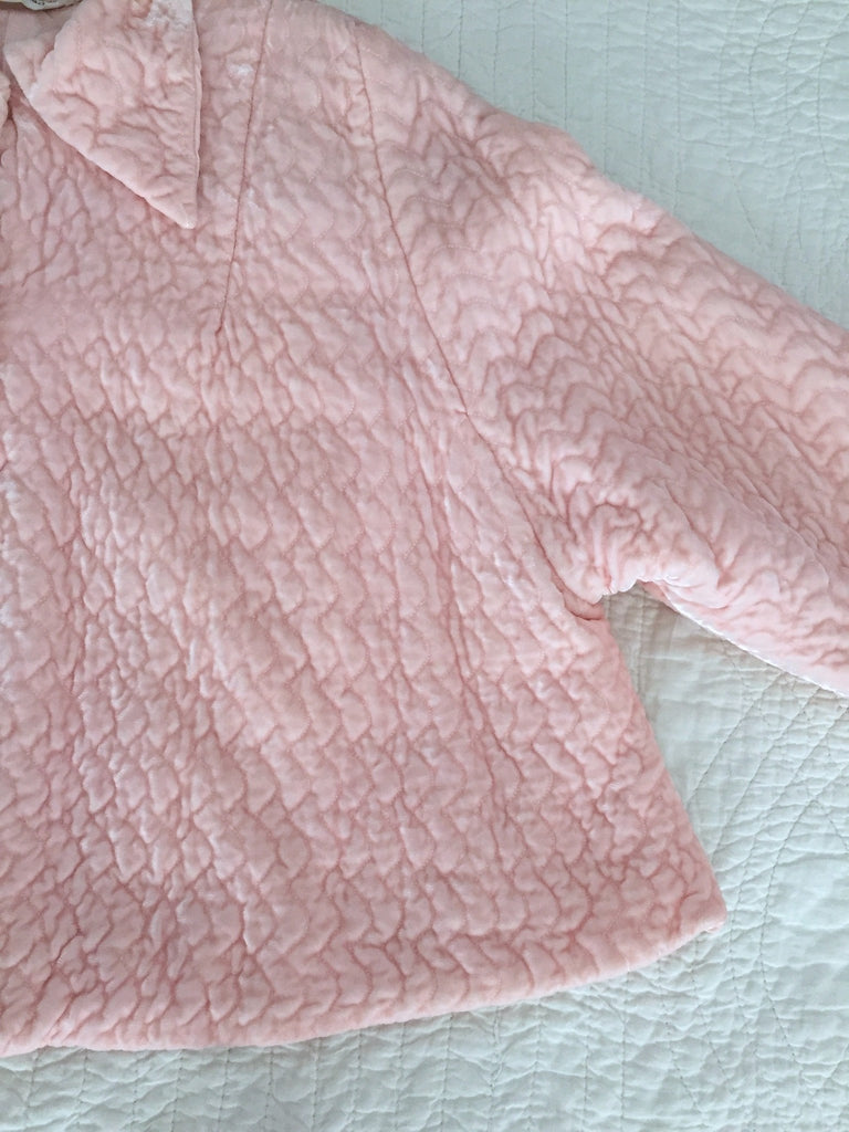 Vintage 1940s Stella Fagin Pastel Pink Velvet Bed Jacket - ThisBlueBird