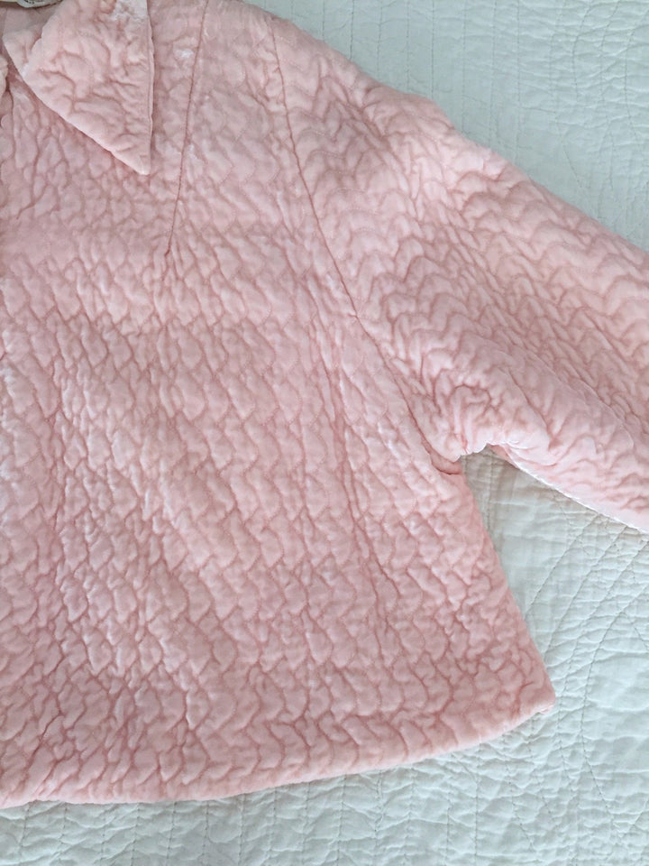 Vintage 1940s Stella Fagin Pastel Pink Velvet Bed Jacket - ThisBlueBird
