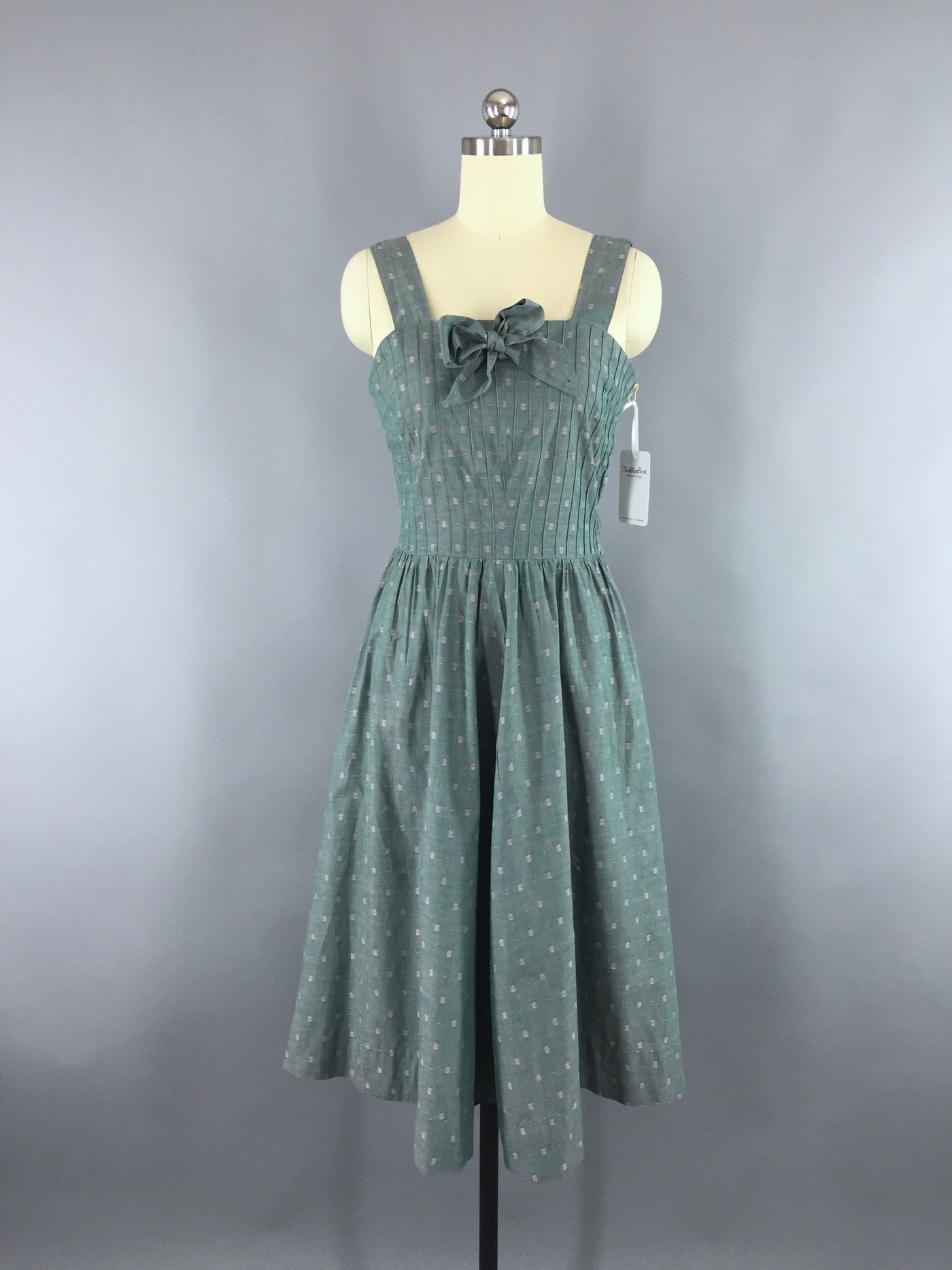 Vintage 1940s Sundress / Green & Pink Cotton - ThisBlueBird