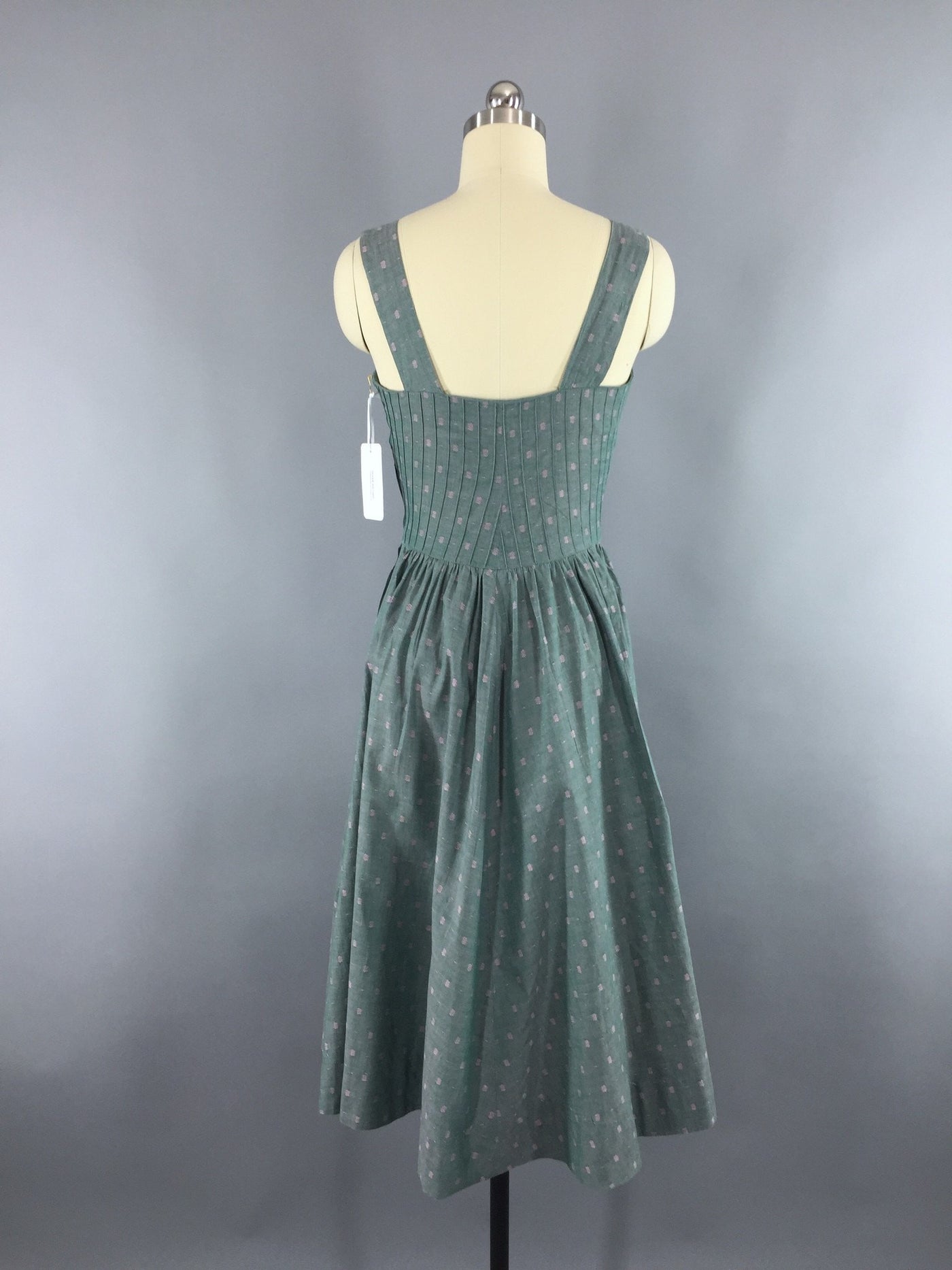Vintage 1940s Sundress / Green & Pink Cotton - ThisBlueBird
