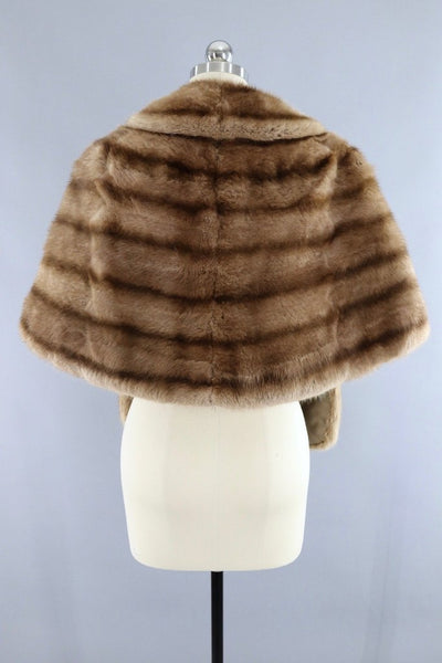 Vintage 1940s to 1950s Brown Striped Fur Stole Cape - ThisBlueBird