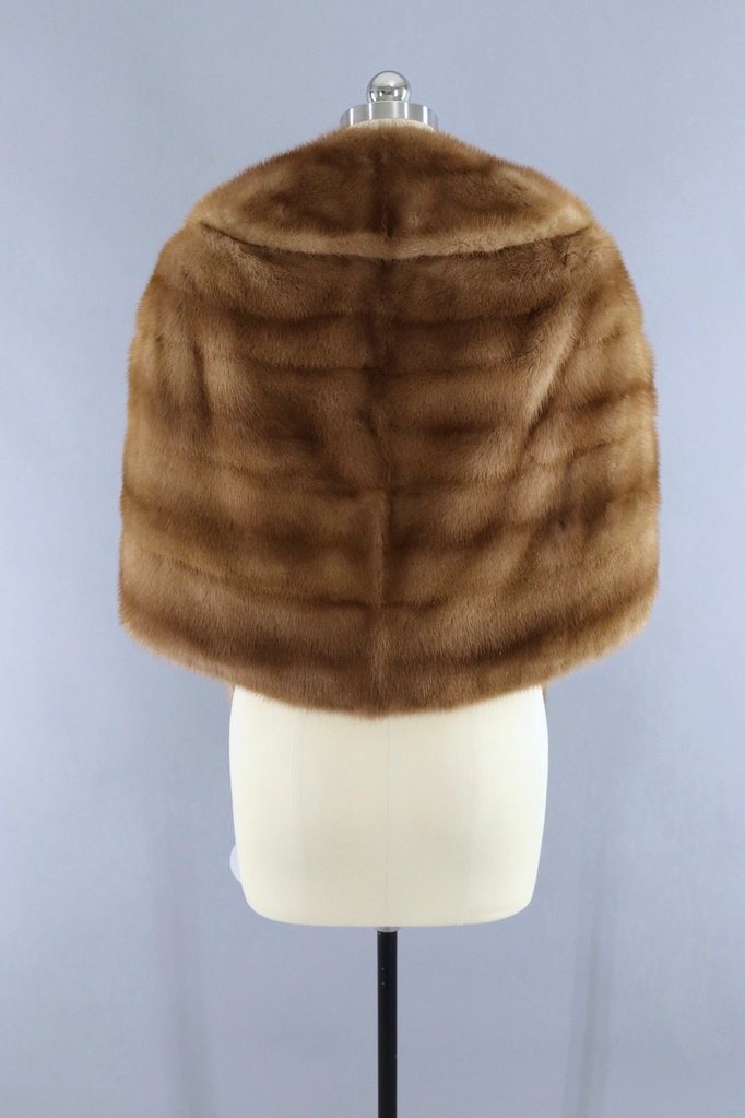 Vintage 1940s to 1950s Tan Fur Stole Cape - ThisBlueBird