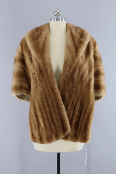 Vintage 1940s to 1950s Tan Fur Stole Cape - ThisBlueBird