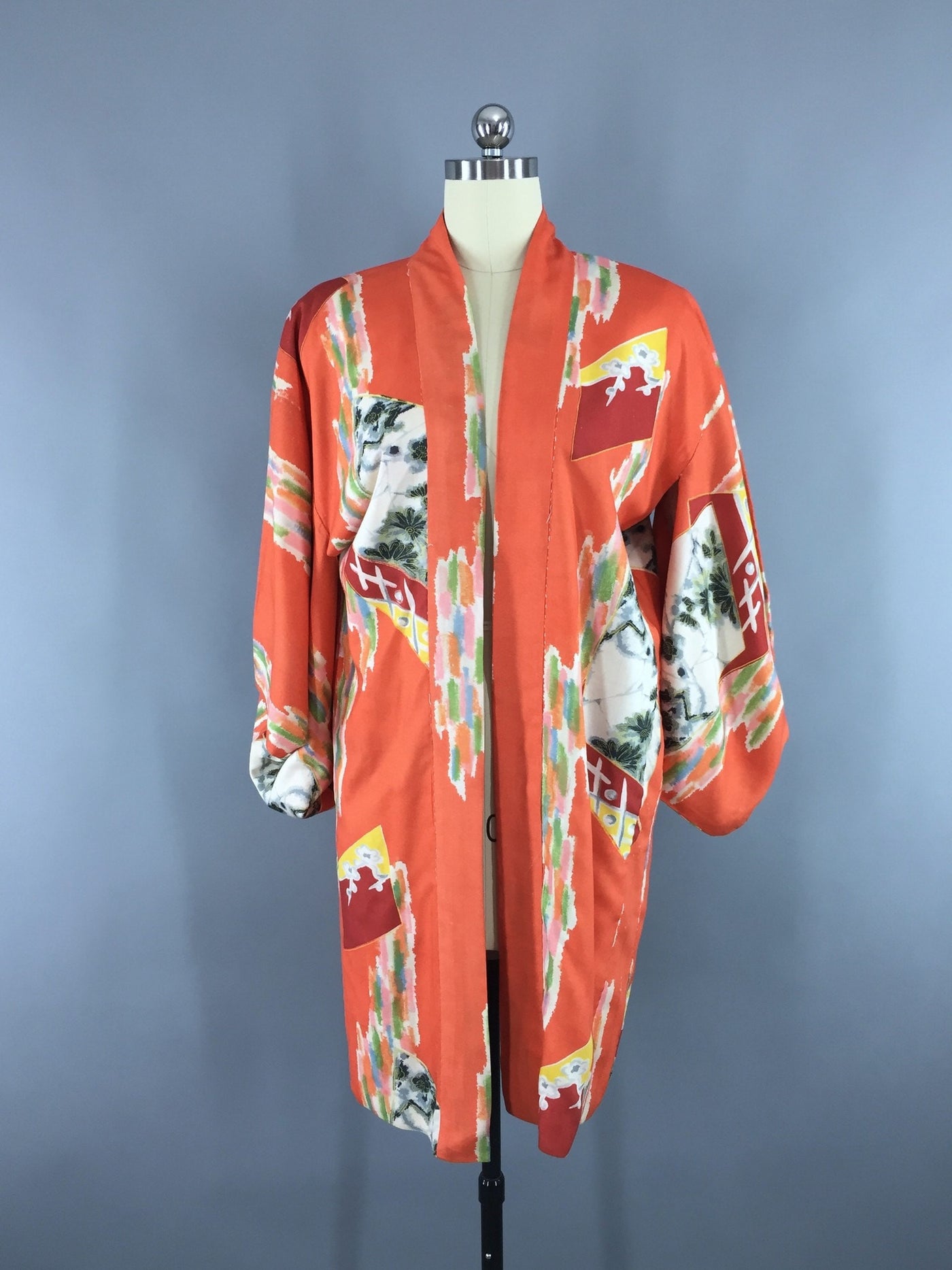 Vintage 1940s Vintage Haori Kimono Jacket / Orange Abstract Print - ThisBlueBird