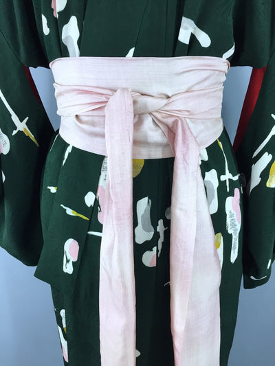 Vintage 1940s Vintage Kimono Robe / Green & Pink Abstract - ThisBlueBird