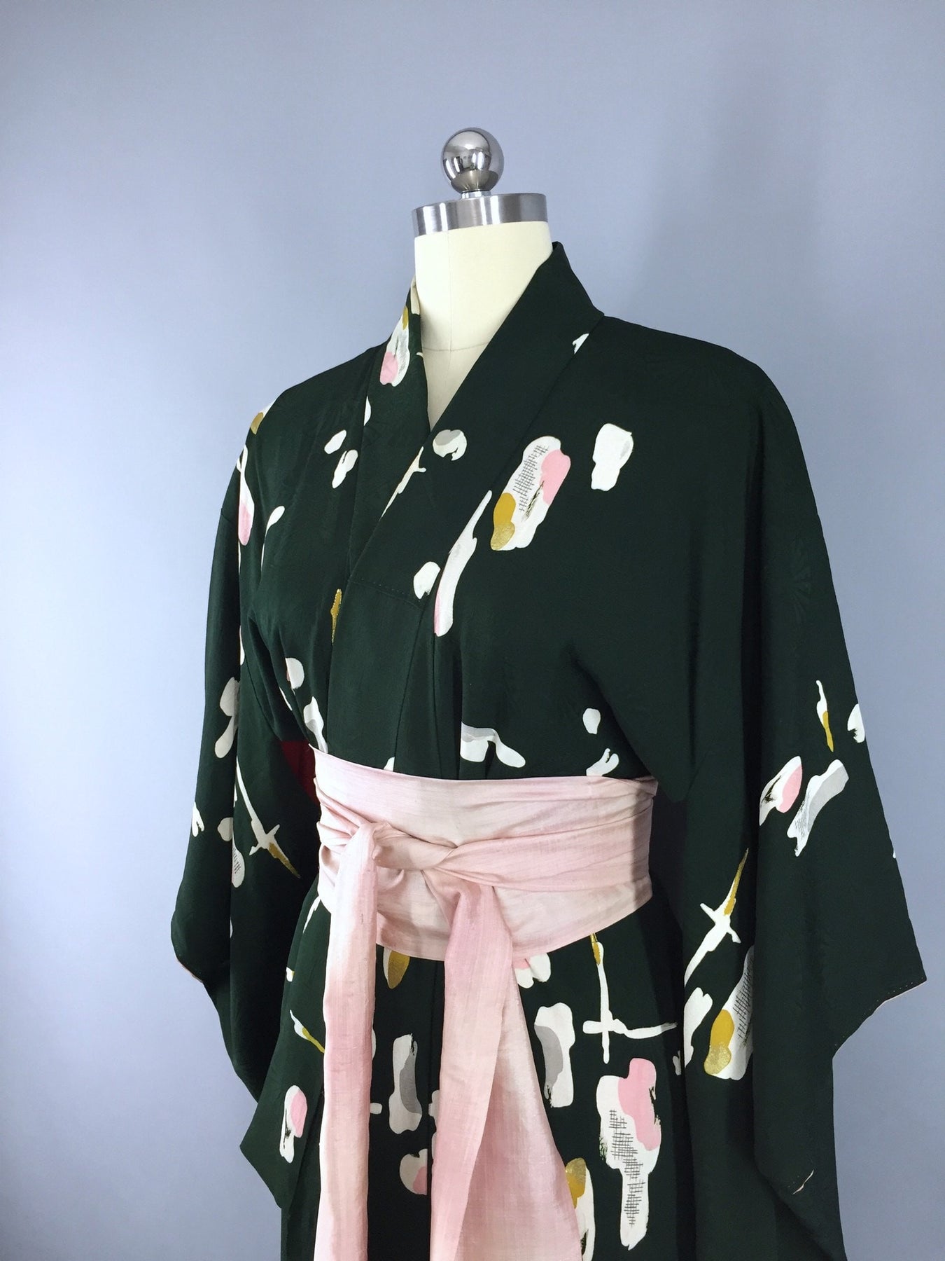 Vintage 1940s Vintage Kimono Robe / Green & Pink Abstract – ThisBlueBird