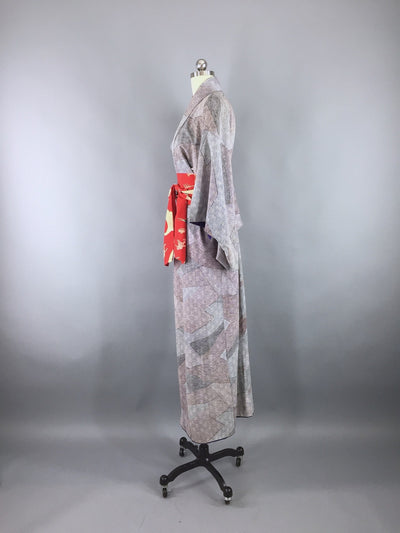 Vintage 1940s Vintage Silk Kimono Robe / Blue Silver Stripes - ThisBlueBird