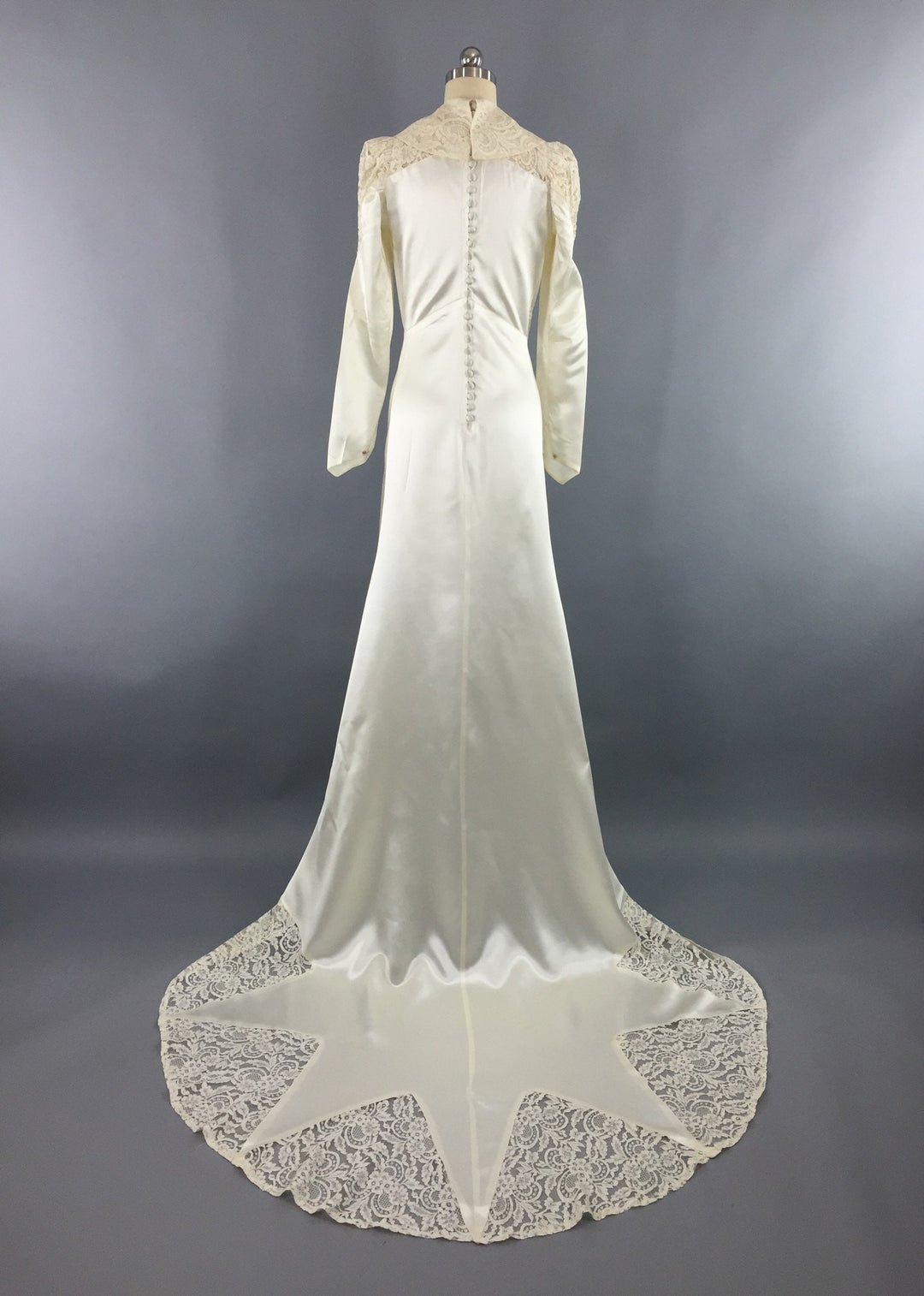 Vintage 1940s Wedding Dress / SATIN STAR / Ivory Satin &amp; Lace Bridal Gown - ThisBlueBird