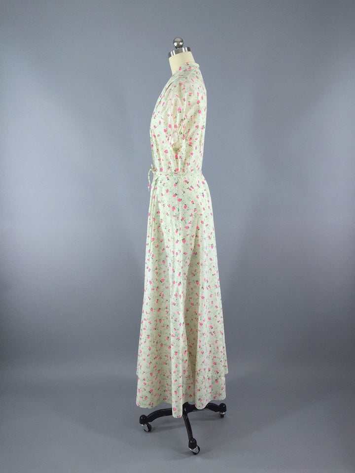 Vintage 1940s White Floral Print Maxi Dress - ThisBlueBird