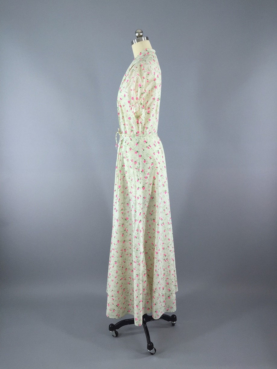 1940s maxi dress Vintage 1940s White Floral Print Maxi Dress – ThisBlueBird