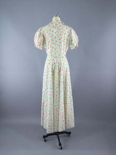 Vintage 1940s White Floral Print Maxi Dress - ThisBlueBird