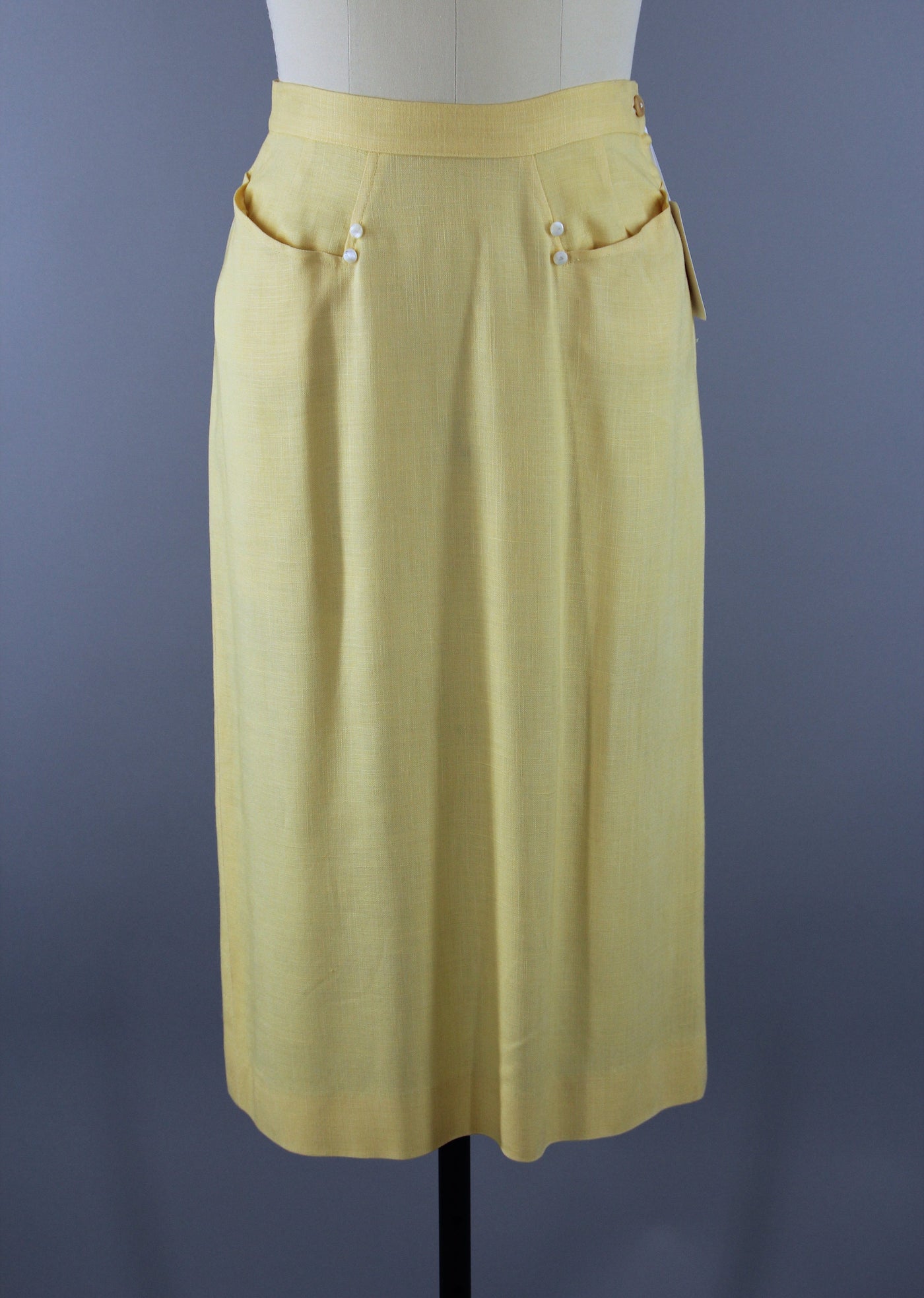 Vintage 1940s Yellow Linen Pencil Skirt - ThisBlueBird