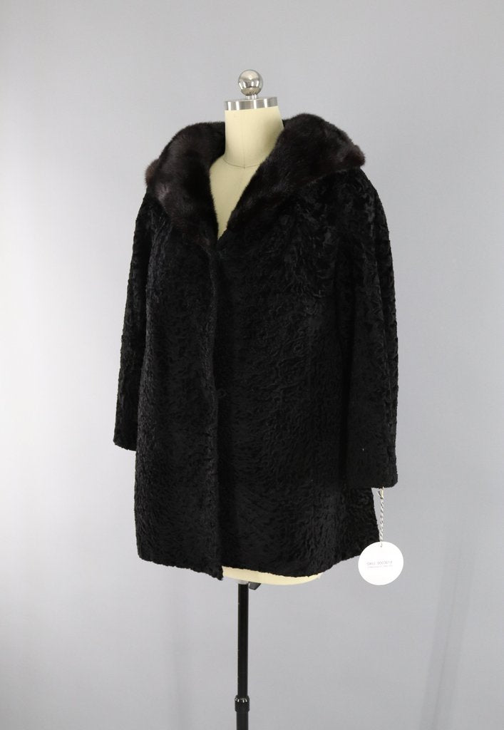 Vintage 1950s-1960s Curly Lamb Fur Coat with Mink Collar – ThisBlueBird