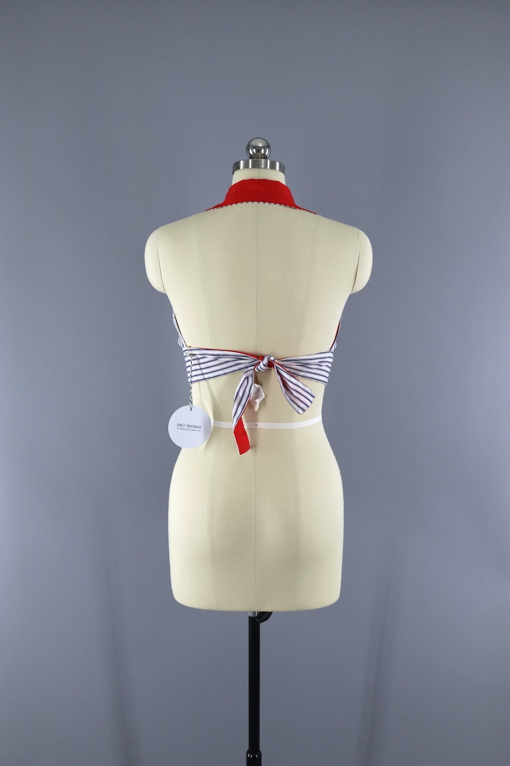 Vintage 1950s - 1960s Halter Top / Nautical Red, White & Blue Striped Cotton - ThisBlueBird