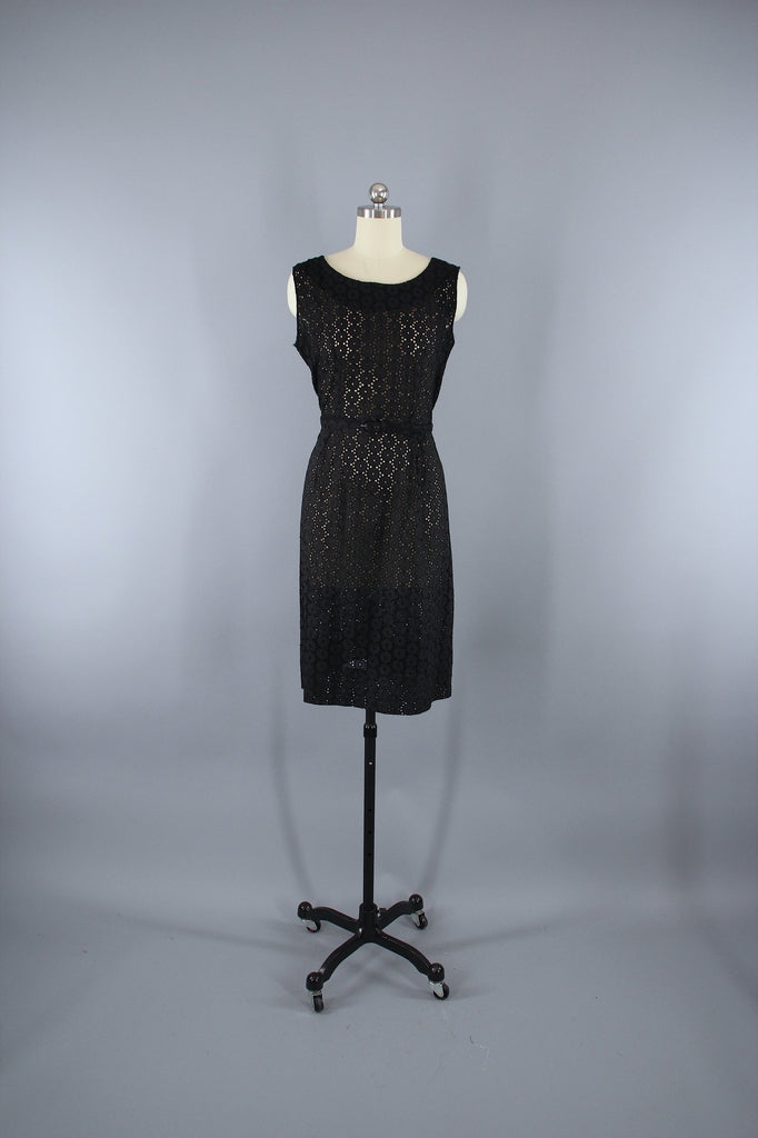 Vintage 1950s Black Cotton Eyelet Day Dress & Jacket Set - ThisBlueBird