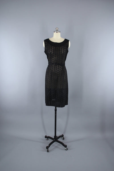 Vintage 1950s Black Cotton Eyelet Day Dress & Jacket Set - ThisBlueBird
