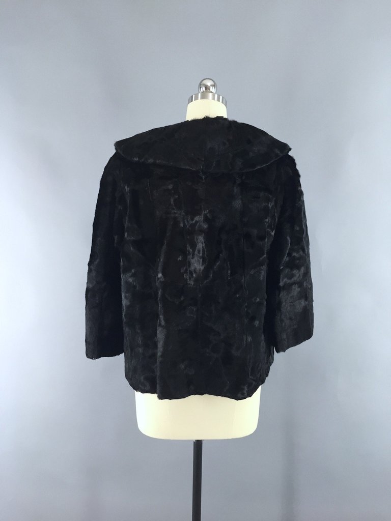 Vintage 1950s Black Fur Jacket Swing Coat - ThisBlueBird