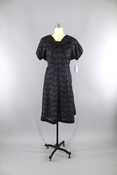 Vintage 1950s Black Lace Chiffon Cocktail Party Dress - ThisBlueBird