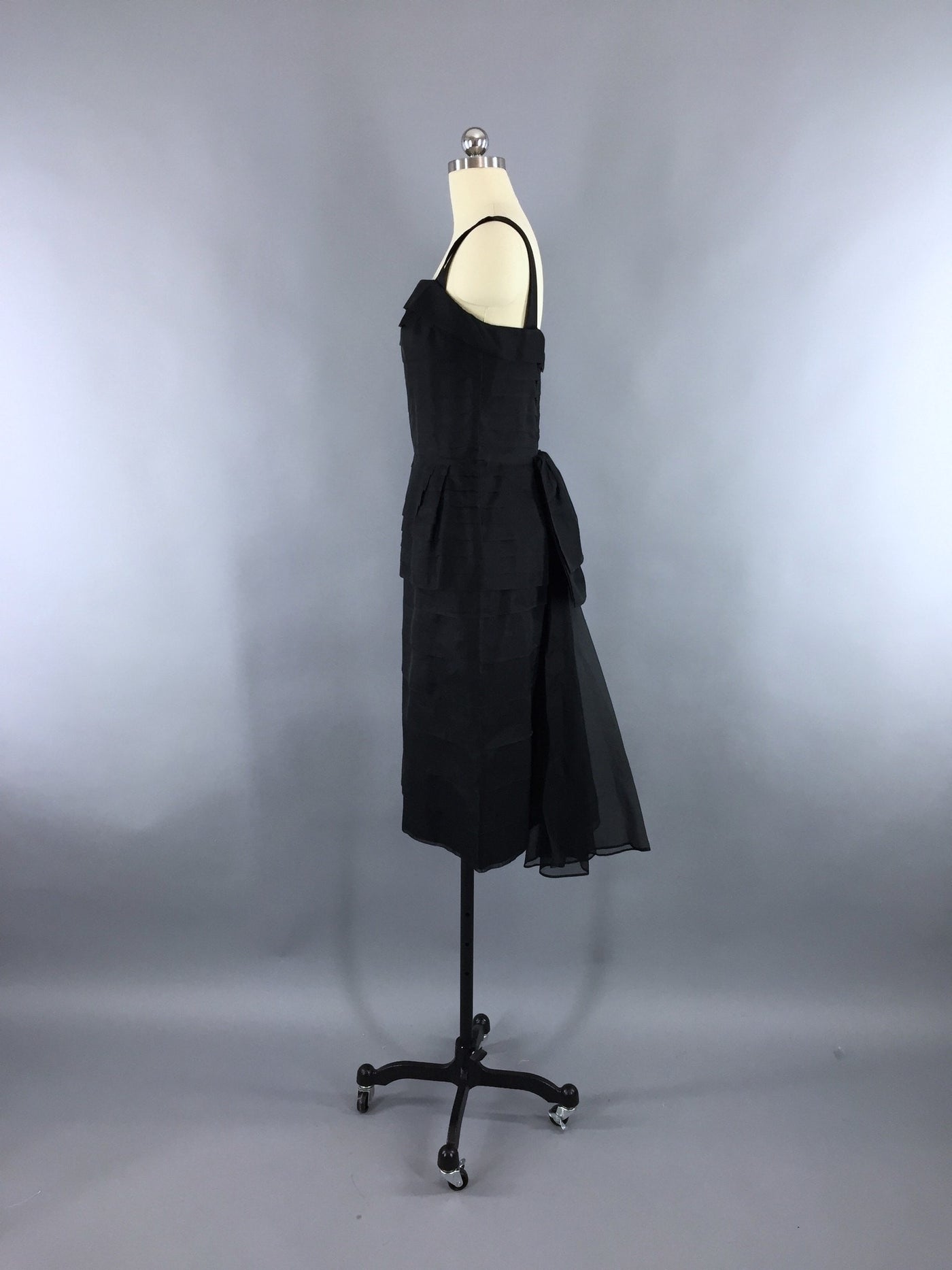 Vintage 1950s Black Organdy Cocktail Dress - ThisBlueBird