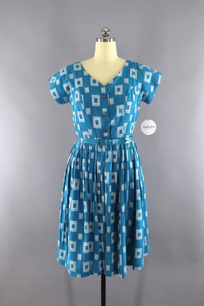Vintage 1950s Blue Cotton Day Dress - ThisBlueBird