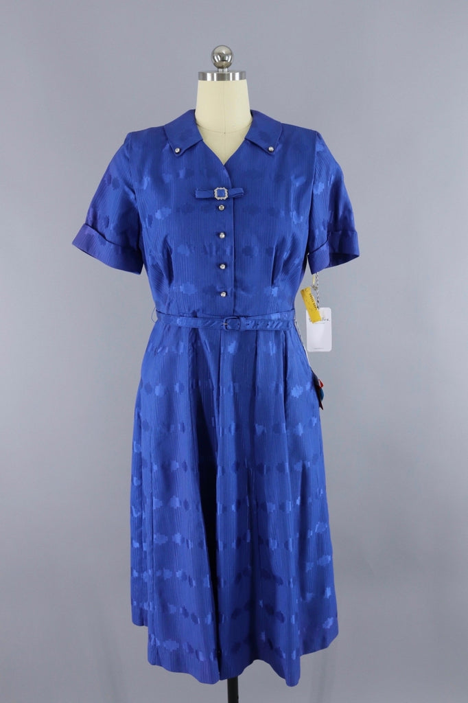 Vintage 1950s Blue Day Dress with Original Tags - ThisBlueBird