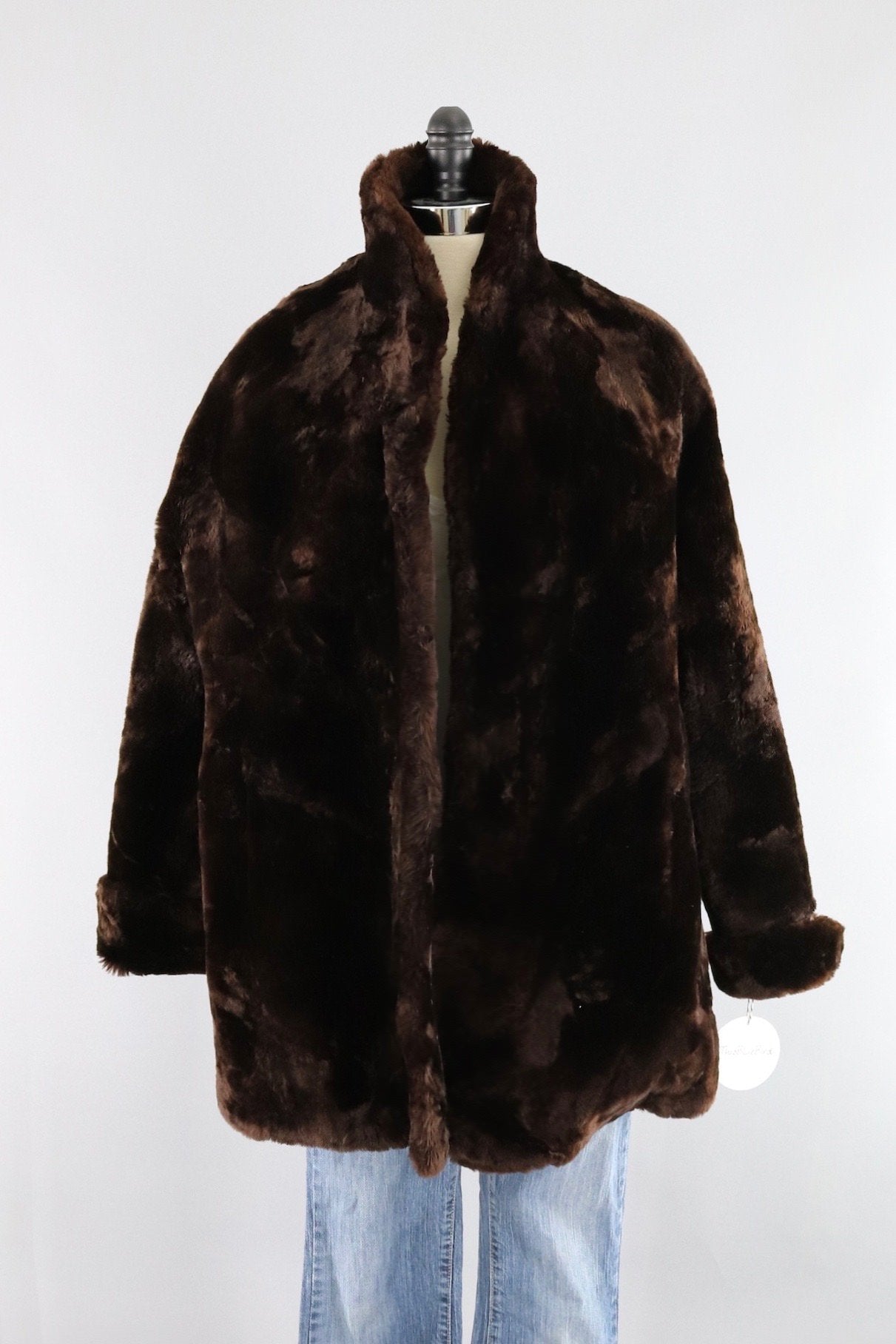 Vintage 1950s Brown Mouton Sheared Lamb Fur Coat - ThisBlueBird
