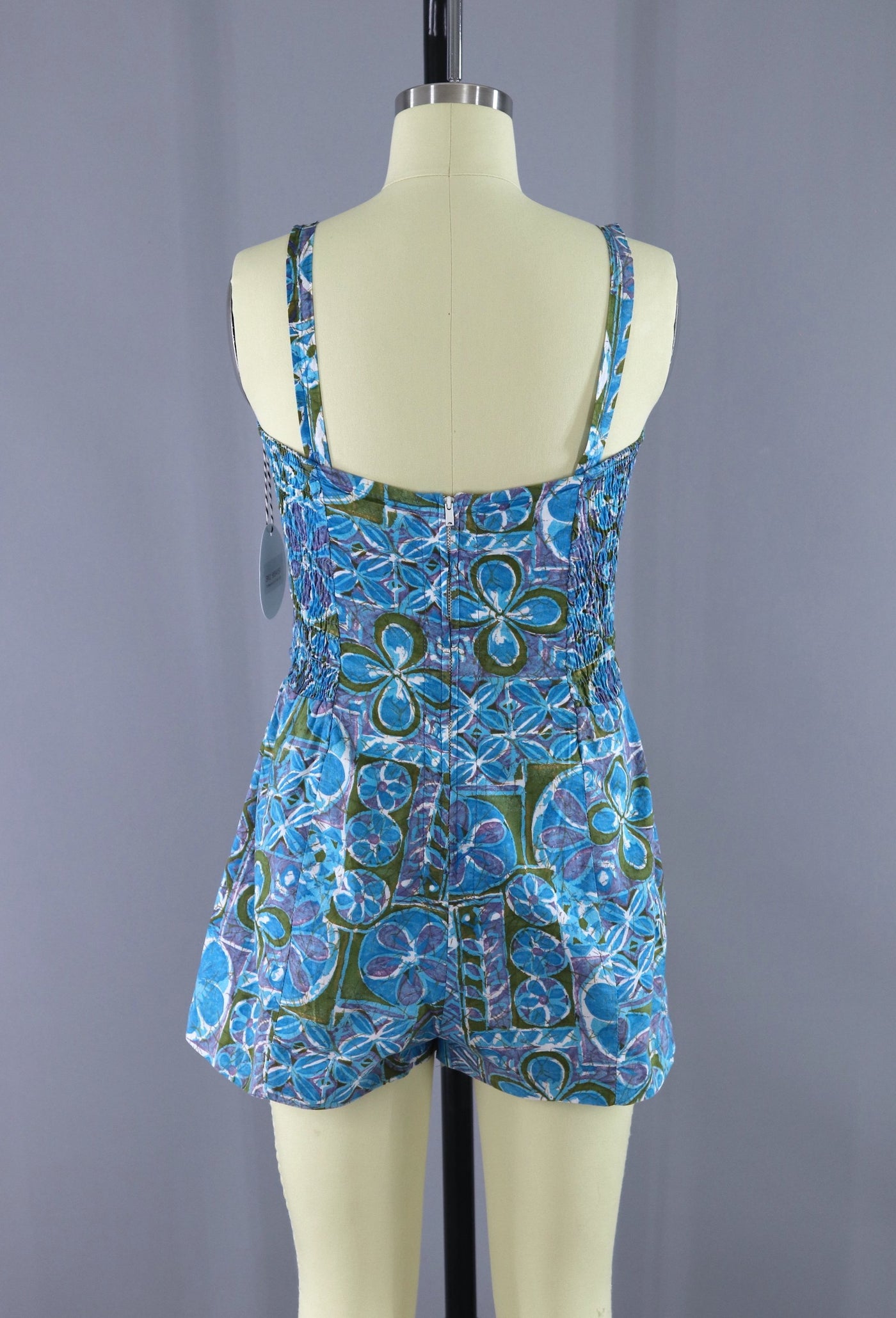 Vintage 1950s Cole Swim Suit / Blue Batik Cotton - ThisBlueBird