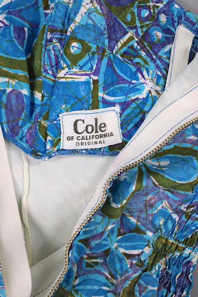 Vintage 1950s Cole Swim Suit / Blue Batik Cotton - ThisBlueBird