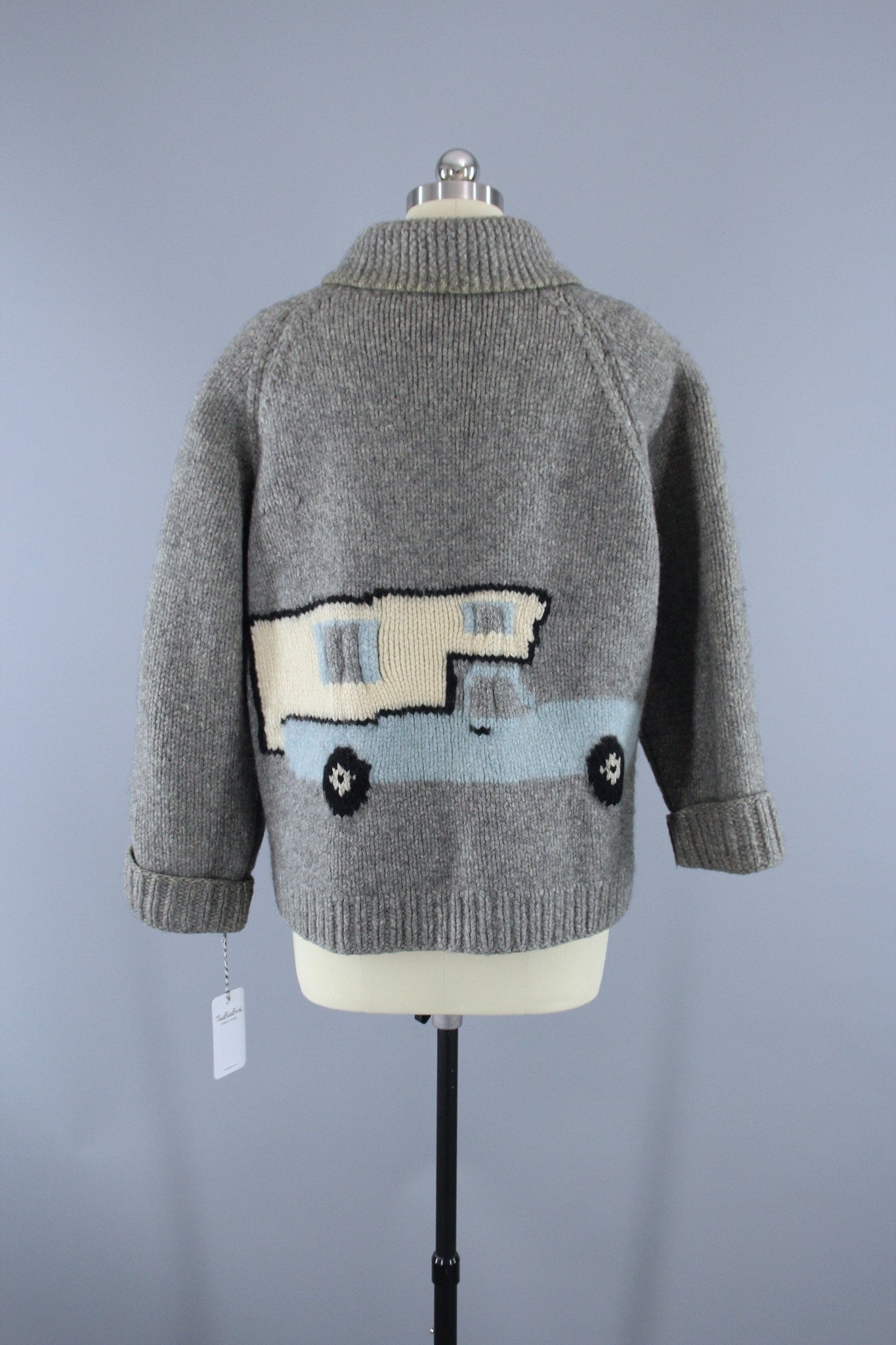 Vintage 1950s Cowichan Cardigan Sweater / Pop-up Camper Van - ThisBlueBird